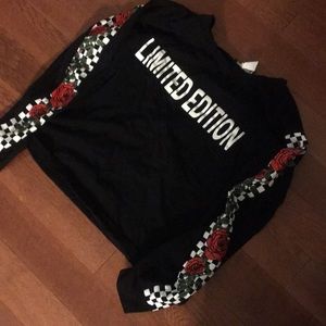 Black Checkered And Flowered Crop Top shirt